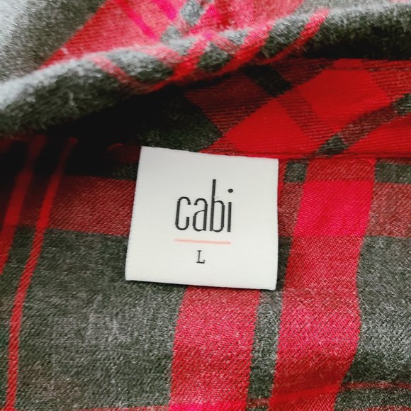 CABI Cunningham Blouse L Red Gray Plaid Popover Hi-Low 1/4 Button-Front Shirt - Picture 4 of 8